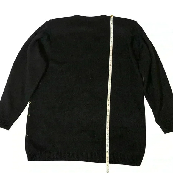 VGT 80s 90s ALFRED DUNNER Women's Preppy Sweater Black Gold Sequins Argyle L - Picture 9 of 10